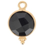 Breloque ronde facettée petites boules 15x9 mm - Argent 925 Plaqué Or - Onyx noir|raw }}