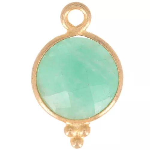 Breloque ronde facettée petites boules 15x9 mm - Argent 925 Plaqué Or - Amazonite