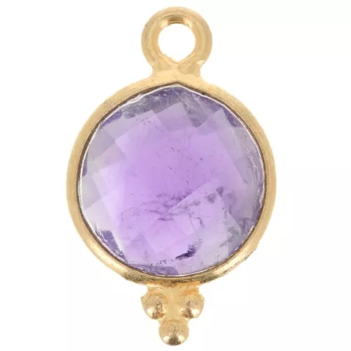 Breloque ronde facettée petites boules 15x9mm - Argent 925 Plaqué Or - Amethyste