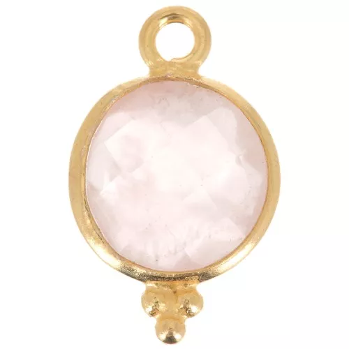 Breloque ronde facettée petites boules 15x9mm Argent 925 Plaqué Or - Quartz rose
