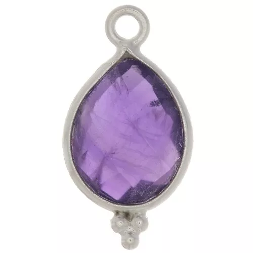 Breloque goutte facettée avec petites boules 16x9 mm - Argent 925 - Amethyste x1