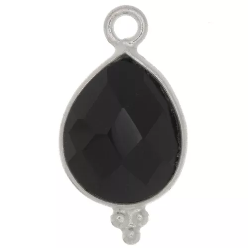 Breloque goutte facettée avec petites boules 16x9 mm - Argent 925 - Onyx noir x1