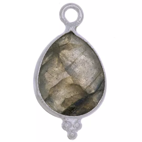Breloque goutte facettée avec petites boules 16x9 mm - Argent 925 - Labradorite x1