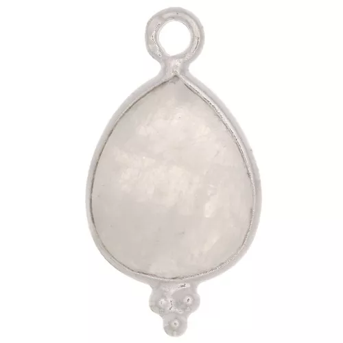Breloque goutte facettée avec petites boules 16x9 mm - Argent 925 - Pierre de lune