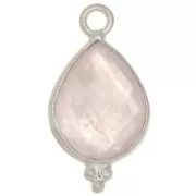Breloque goutte facettée avec petites boules 16x9 mm - Argent 925 - Quartz rose x1