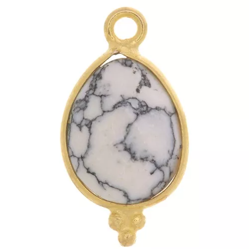 Breloque goutte facettée -petites boules 16x9 mm - Argent 925 Plaqué Or - Howlite