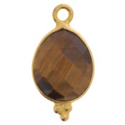 Breloque goutte facettée petites boules 16x9mm - Arg 925 Plaqué Or - Oeil de tigre