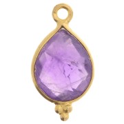 Breloque goutte facettée petites boules 16x9 mm - Argent 925 Plaqué Or - Amethyste|raw }}