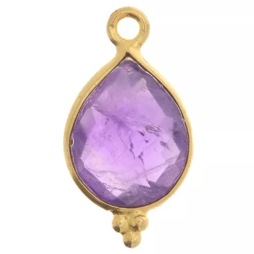 Breloque goutte facettée petites boules 16x9 mm - Argent 925 Plaqué Or - Amethyste