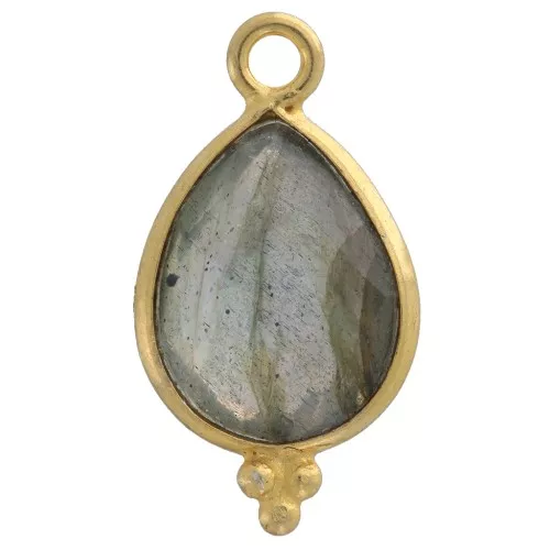 Breloque goutte facettée petites boules 16x9 mm Argent 925 Plaqué Or - Labradorite