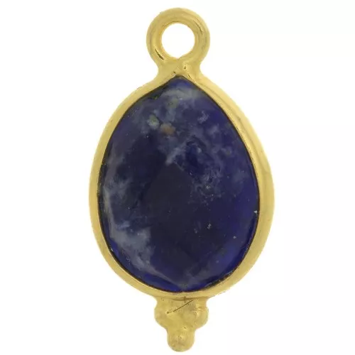 Breloque goutte facettée petites boules 16x9 mm - Argent 925 Plaqué Or - Sodalite