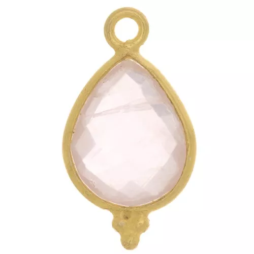 Breloque goutte facettée petites boules 16x9mm - Arg 925 Plaqué Or - Quartz rose