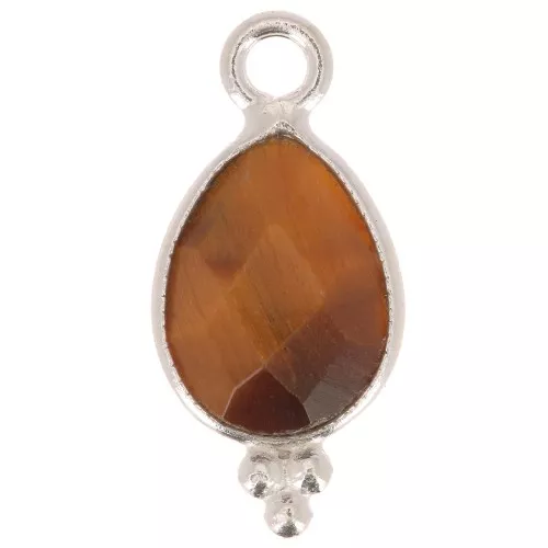 Breloque goutte facettée avec petites boules 14x7 mm - Argent 925 - Oeil de tigre
