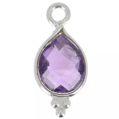 Breloque goutte facettée avec petites boules 14x7 mm - Argent 925 - Amethyste x1