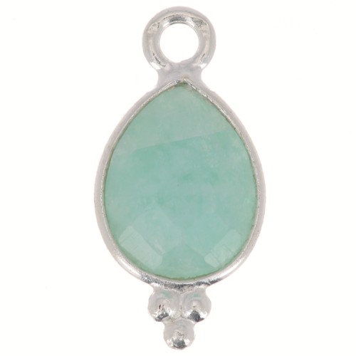 Breloque goutte facettée avec petites boules 14x7 mm - Argent 925 - Amazonite x1