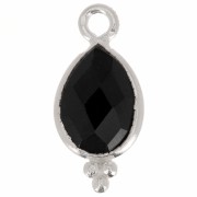 Breloque goutte facettée avec petites boules 14x7 mm - Argent 925 - Onyx noir x1