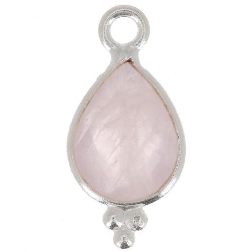 Breloque goutte facettée avec petites boules 14x7 mm - Argent 925 - Quartz rose x1