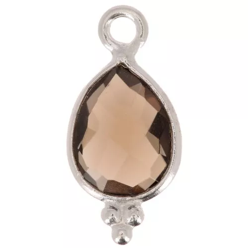 Breloque goutte facettée avec petites boules 14x7 mm - Argent 925 - Quartz fumé x1