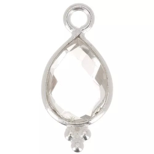 Breloque goutte facettée avec petites boules 14x7 mm Argent 925 - Cristal de roche