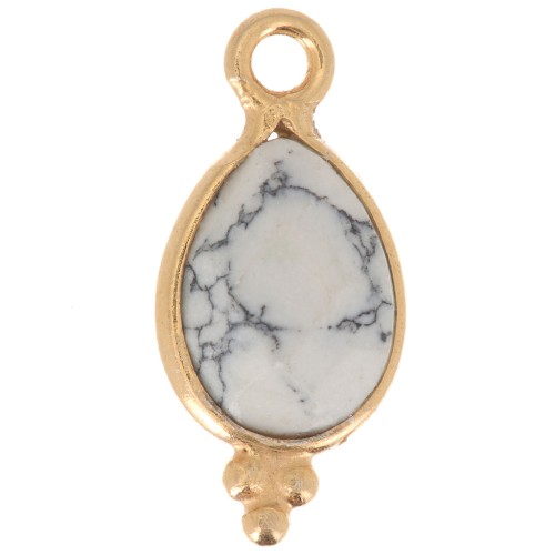 Breloque facettée avec petites boules 14x7 mm Argent 925 Plaqué Or - Howlite x1