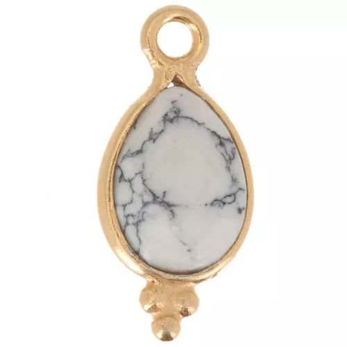 Breloque facettée avec petites boules 14x7 mm Argent 925 Plaqué Or - Howlite x1
