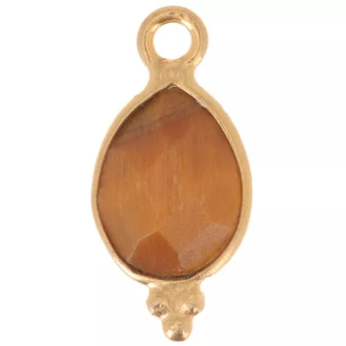 Breloque facettée avec petites boules 14x7 mm Arg 925 Plaqué Or - Oeil de tigre