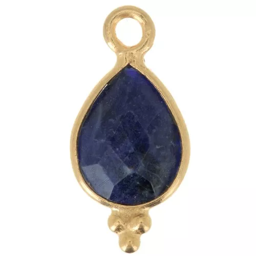 Breloque facettée avec petites boules 14x7 mm - Argent 925 Plaqué Or - Sodalite