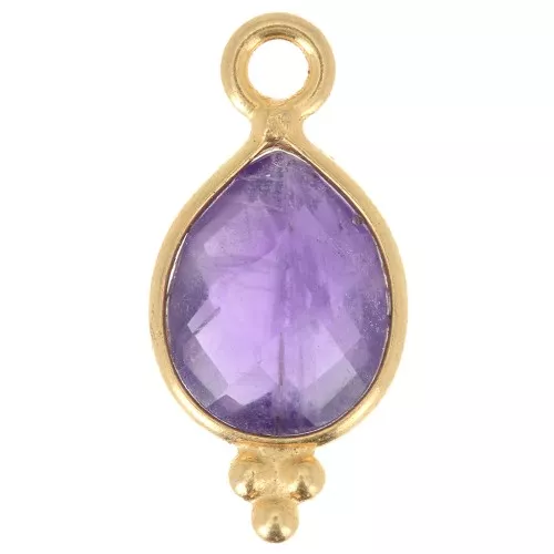 Breloque facettée avec petites boules 14x7 mm - Argent 925 Plaqué Or - Amethyste