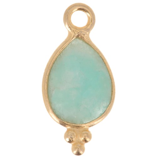 Breloque facettée avec petites boules 14x7 mm - Argent 925 Plaqué Or - Amazonite