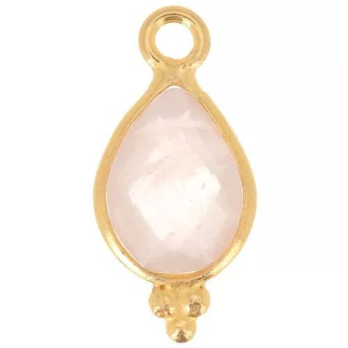 Breloque facettée avec petites boules 14x7 mm Argent 925 Plaqué Or - Quartz rose
