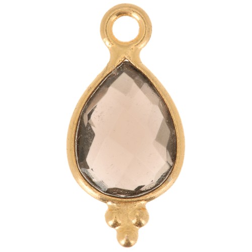 Breloque facettée avec petites boules 14x7 mm Argent 925 Plaqué Or - Quartz fumé
