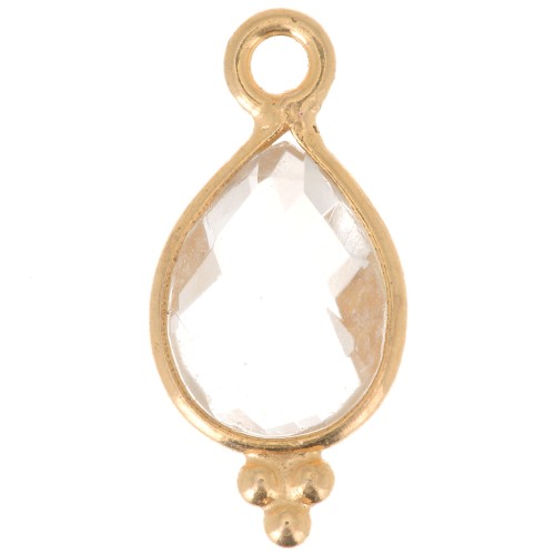 Breloque facettée avec petites boules 14x7mm Arg 925 Plaqué Or - Cristal de roche