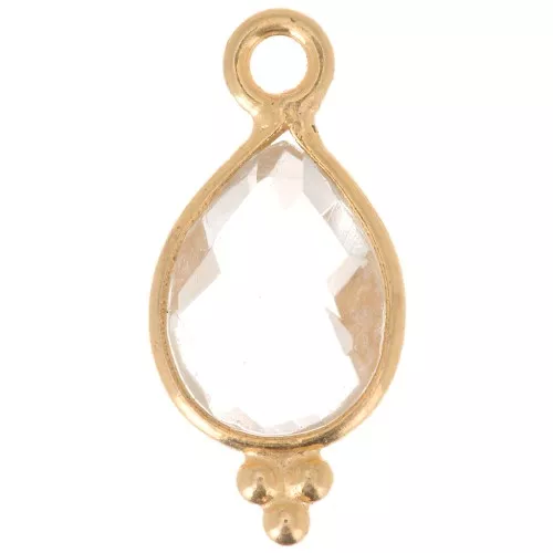 Breloque facettée avec petites boules 14x7mm Arg 925 Plaqué Or - Cristal de roche