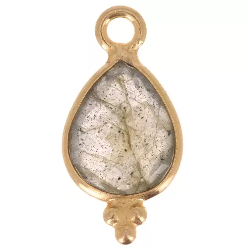 Breloque facettée avec petites boules 14x7mm - Arg 925 Plaqué Or - Labradorite