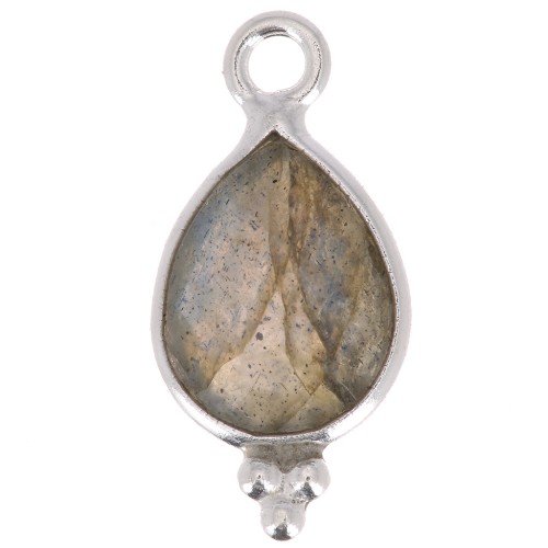 Breloque goutte facettée avec petites boules 14x7 mm Argent 925 - Labradorite
