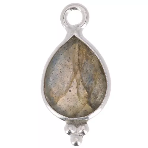 Breloque goutte facettée avec petites boules 14x7 mm Argent 925 - Labradorite