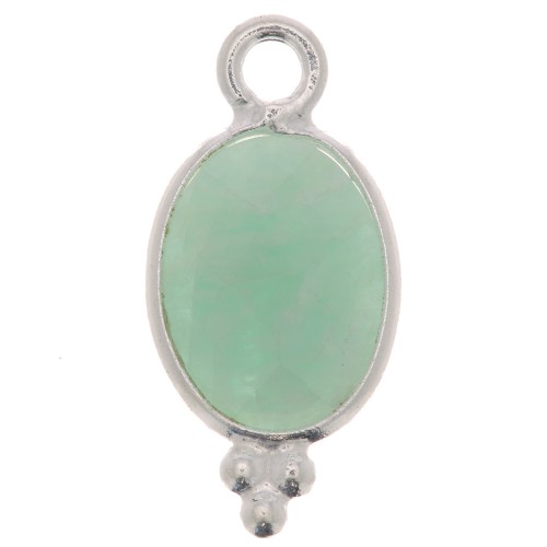 Breloque ovale facettée avec petites boules 14x7 mm - Argent 925 - Amazonite x1