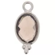 Breloque ovale facettée avec petites boules 14x7 mm - Argent 925 - Quartz fumé x1