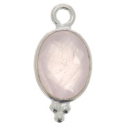 Breloque ovale facettée avec petites boules 14x7 mm - Argent 925 - Quartz rose x1
