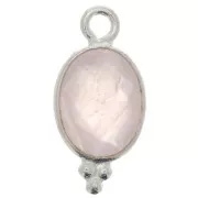 Breloque ovale facettée avec petites boules 14x7 mm - Argent 925 - Quartz rose x1