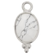 Breloque ovale facettée avec petites boules 14x7 mm - Argent 925 - Howlite x1