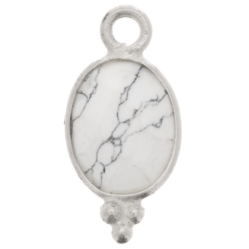 Breloque ovale facettée avec petites boules 14x7 mm - Argent 925 - Howlite x1