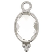 Breloque ovale facettée avec petites boules 14x7mm - Argent 925 - Cristal de roche|raw }}