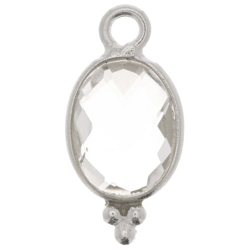 Breloque ovale facettée avec petites boules 14x7mm - Argent 925 - Cristal de roche