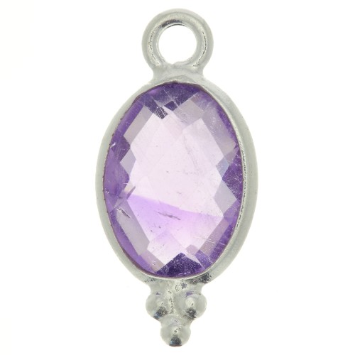 Breloque ovale facettée avec petites boules 14x7 mm - Argent 925 - Amethyste x1