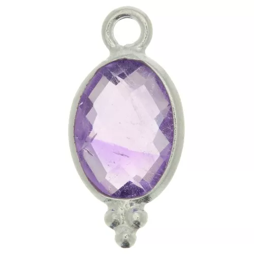 Breloque ovale facettée avec petites boules 14x7 mm - Argent 925 - Amethyste x1
