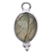 Breloque ovale facettée avec petites boules 14x7 mm - Argent 925 - Labradorite x1