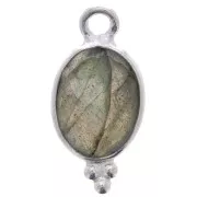 Breloque ovale facettée avec petites boules 14x7 mm - Argent 925 - Labradorite x1