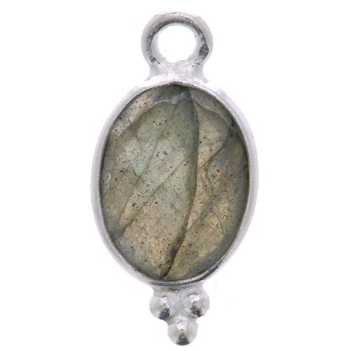 Breloque ovale facettée avec petites boules 14x7 mm - Argent 925 - Labradorite x1