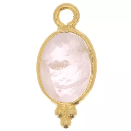 Breloque facettée avec petites boules 14x7 mm - Arg 925 Plaqué Or - Quartz rose
